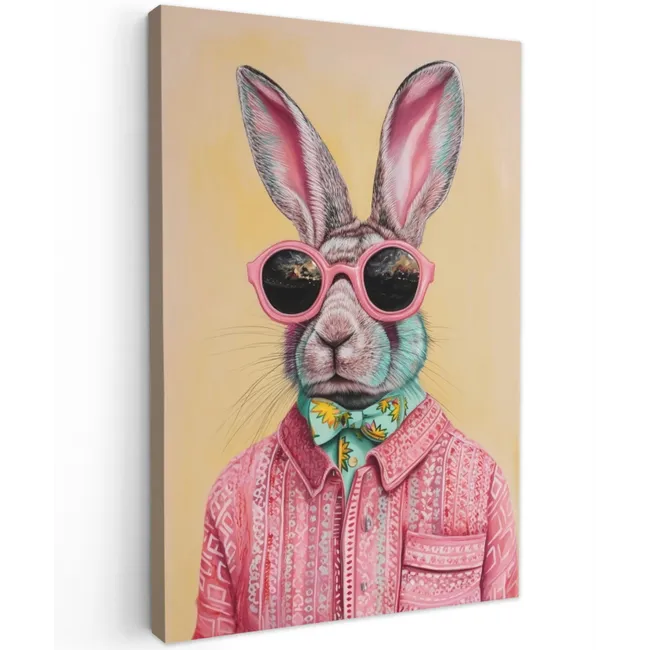 Grijs - Konijn - Blouse - Strik Tuinposter op houten frame 2 cm dik klein -3d