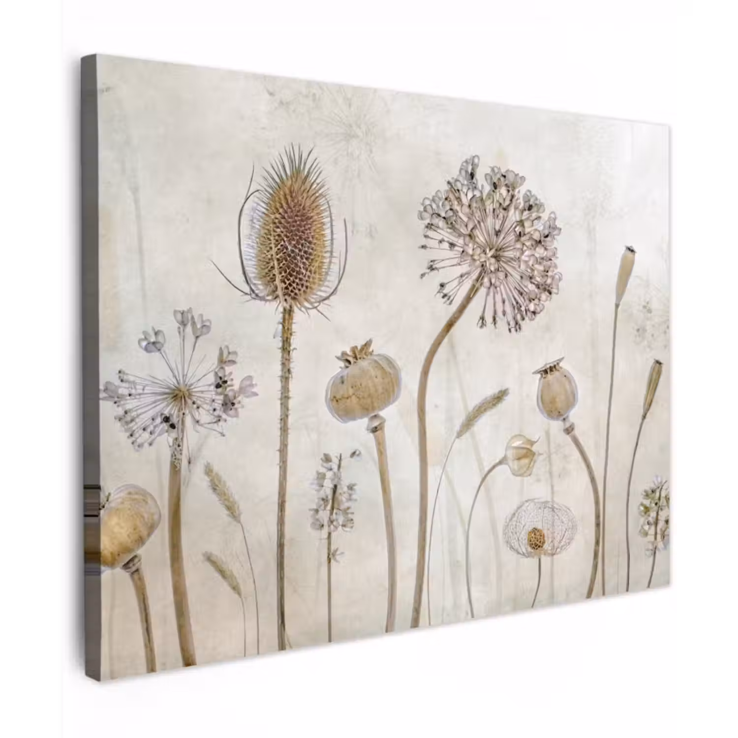Canvas schilderij - Bloemen - Waterverf - Stilleven - Bruin - Vintage