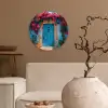 Deur - Hout - Bloemen - Blauw Wandcirkel plexiglas klein -sfeer1