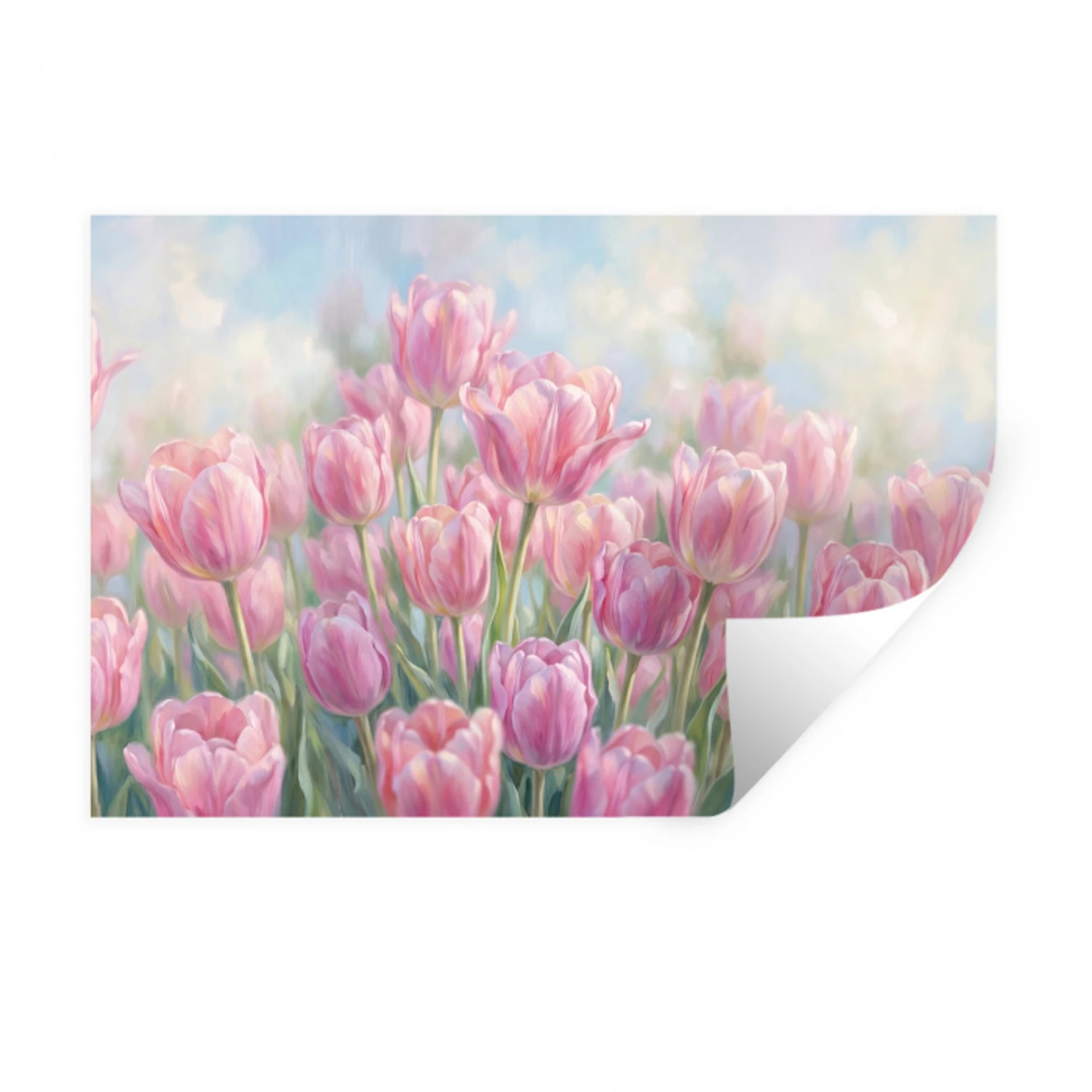 Tulpen - Veld - Lente - Roze Muursticker klein -3d
