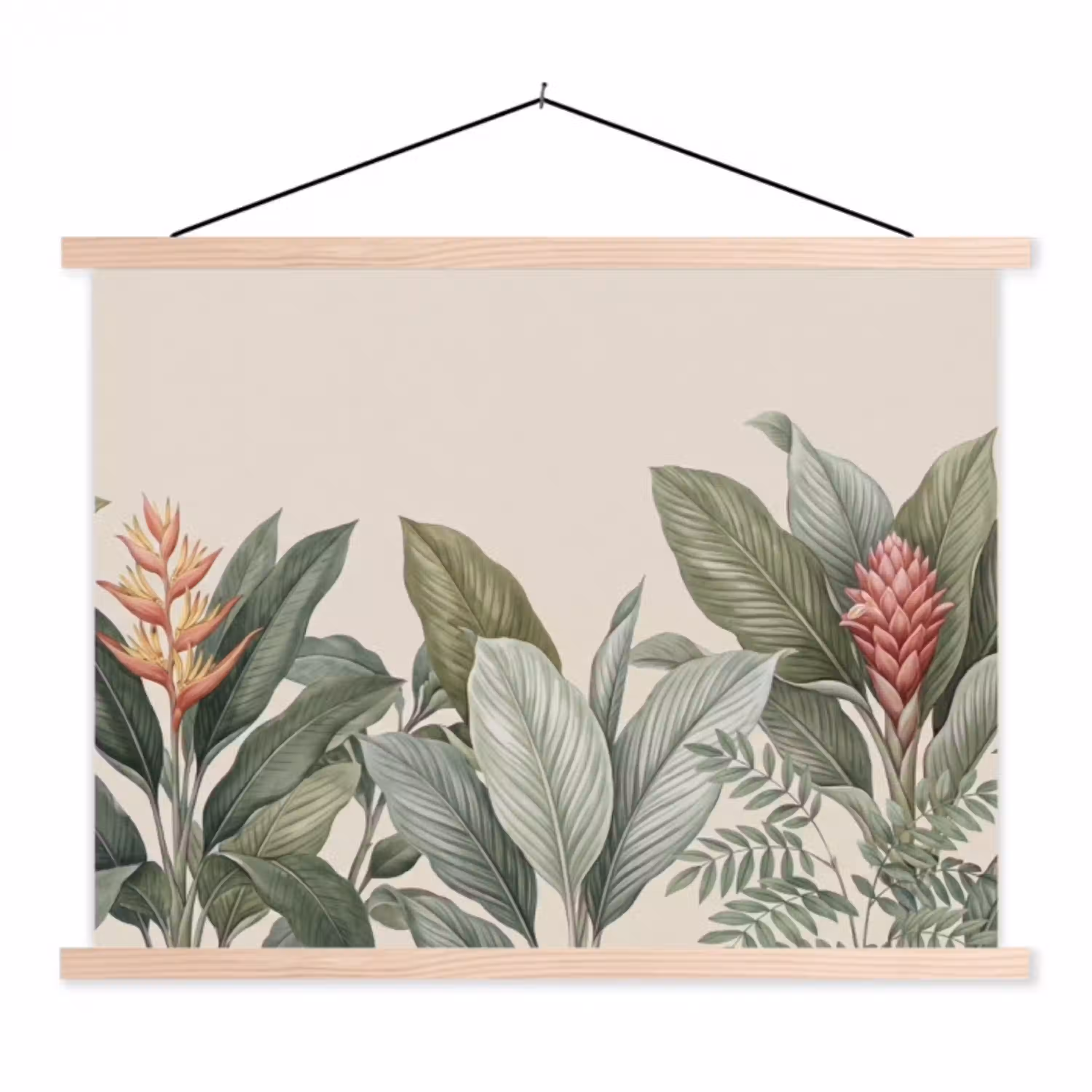 Tropisch - Planten - Modern - Groen textielposter latten blank klein -3d