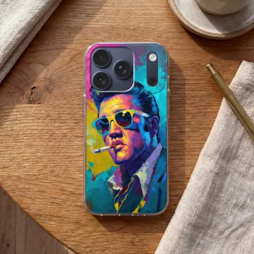 Portret - Sigaret - Kleurrijk - Bril Telefoonhoesje iPhone 17 Pro klein -sfeer1
