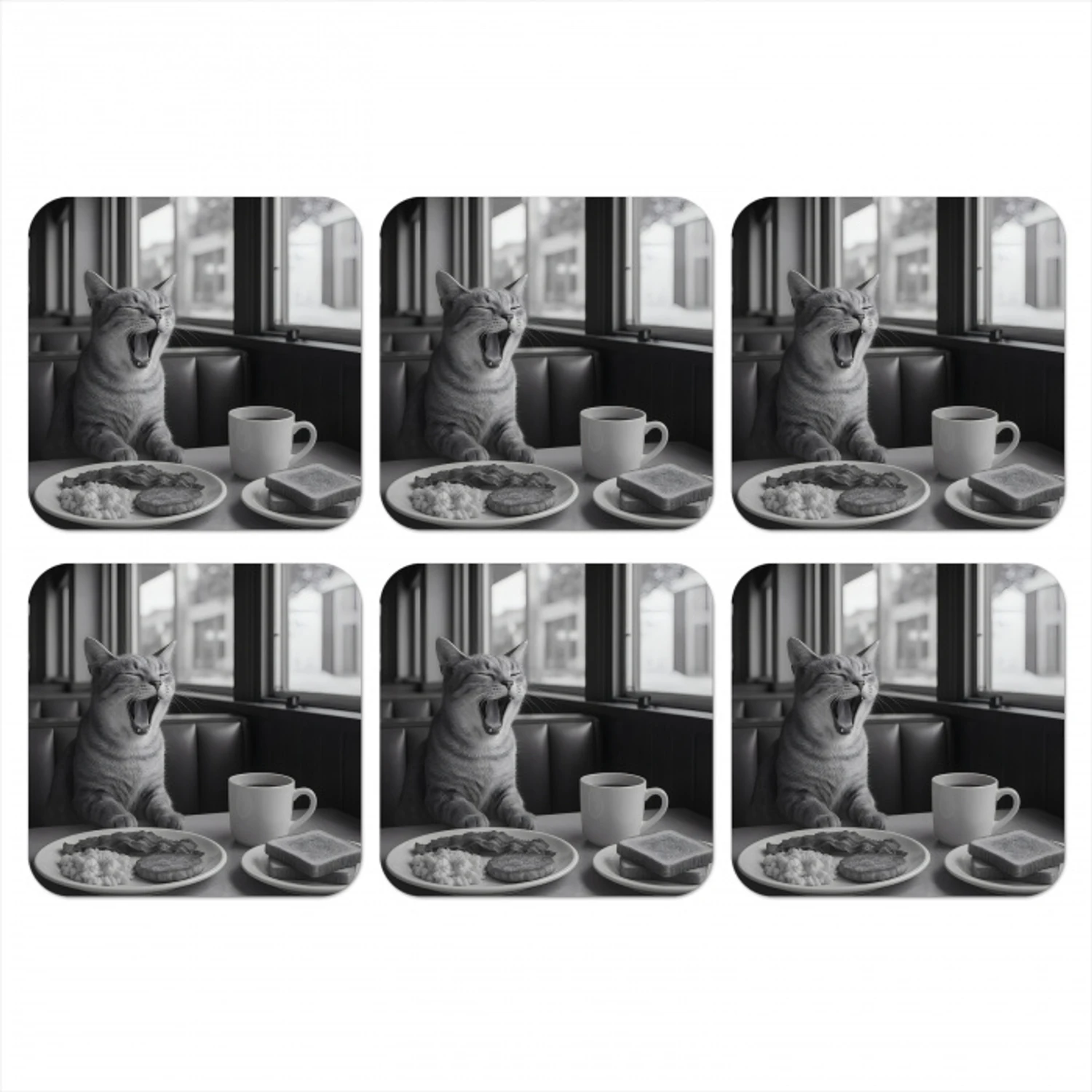 Kat - Koffie - Brood - Zwart onderzetter kurk middel -3d