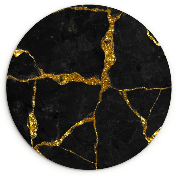 Marmer - Goud - Zwart - Marmerlook - Glitter Wandcirkel kunststof plaat 5mm dik klein -3d