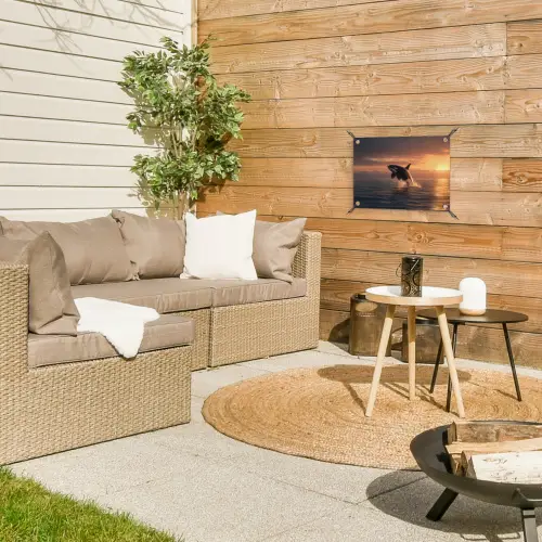 Orka - Zee - Zonsondergang tuinposter los doek klein -sfeer4
