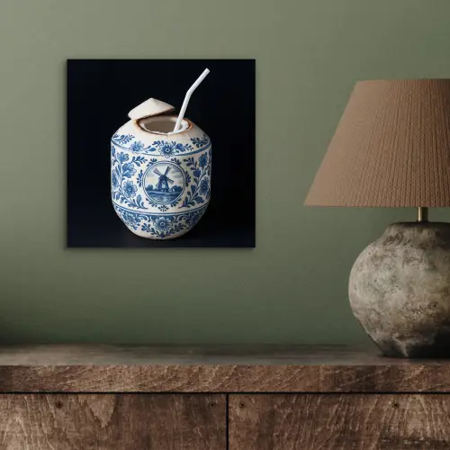 Kokosnoot - Eten - Delfts blauw - Drinken aluminium wit klein -sfeer2