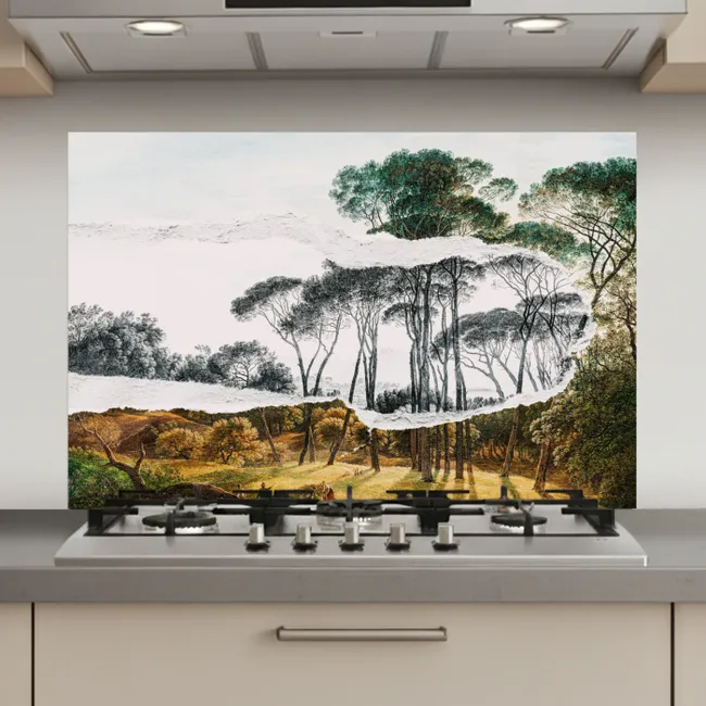 Italiaans landschap parasoldennen - Kunst - Hendrik Voogd - Schilderij - Zwart wit - Oude meesters keuken achterwand spatscherm klein -3d_website