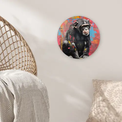 Graffiti - Chimpansee - Dieren - Street art - Banksy Wandcirkel kunststof plaat 5mm dik klein -sfeer5