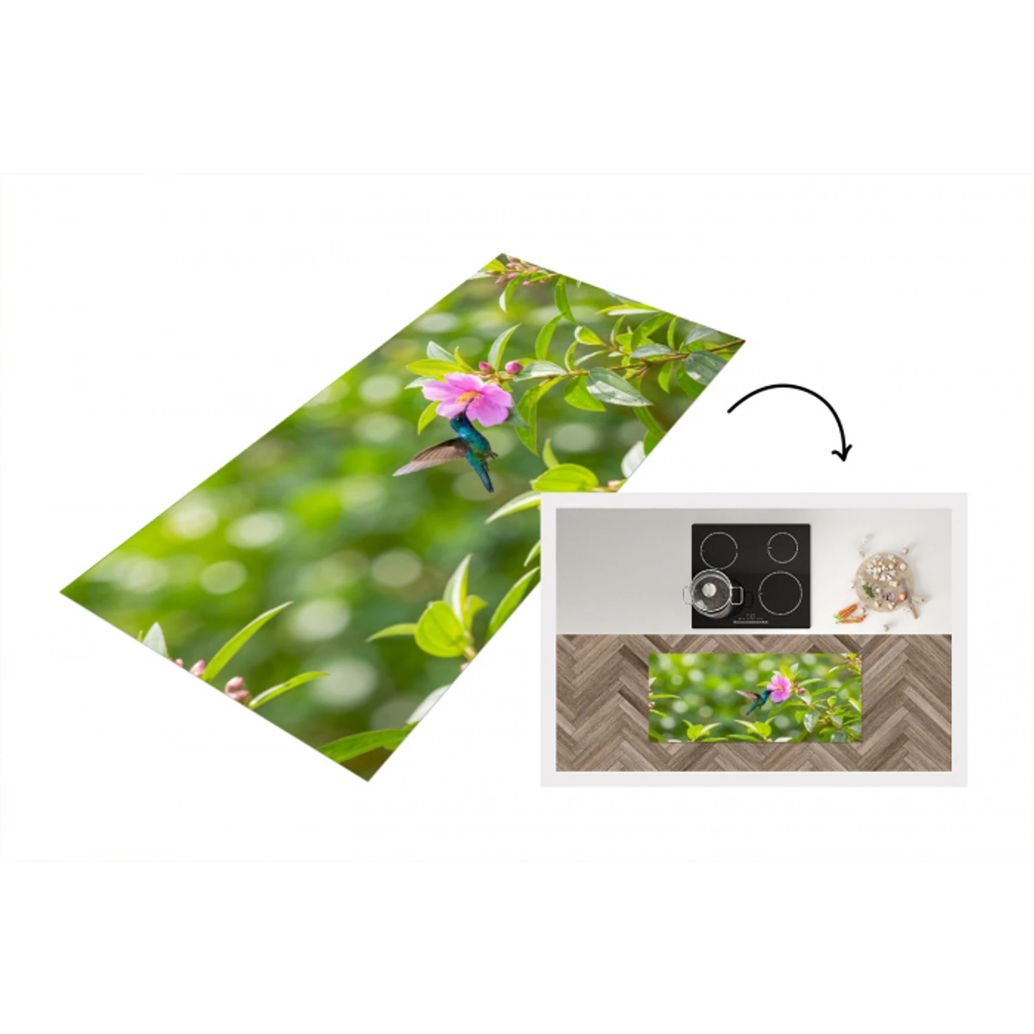 Kolibrie - Bloem - Natuur - Groen Keukenloper - keukenmat middel -3d