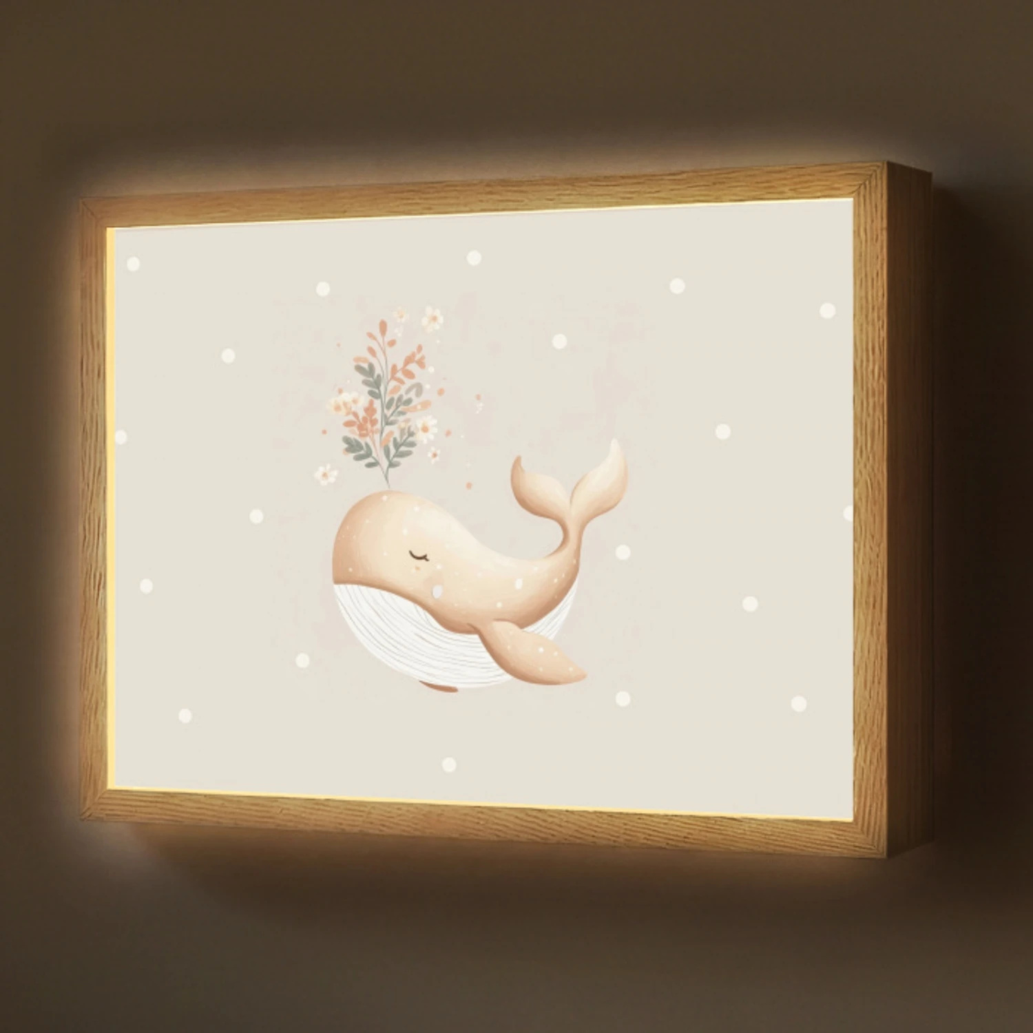 Walvis - Minimalistisch - Bloemen - Stippen Light Box met batterij (Wandlamp) middel -z3d_website