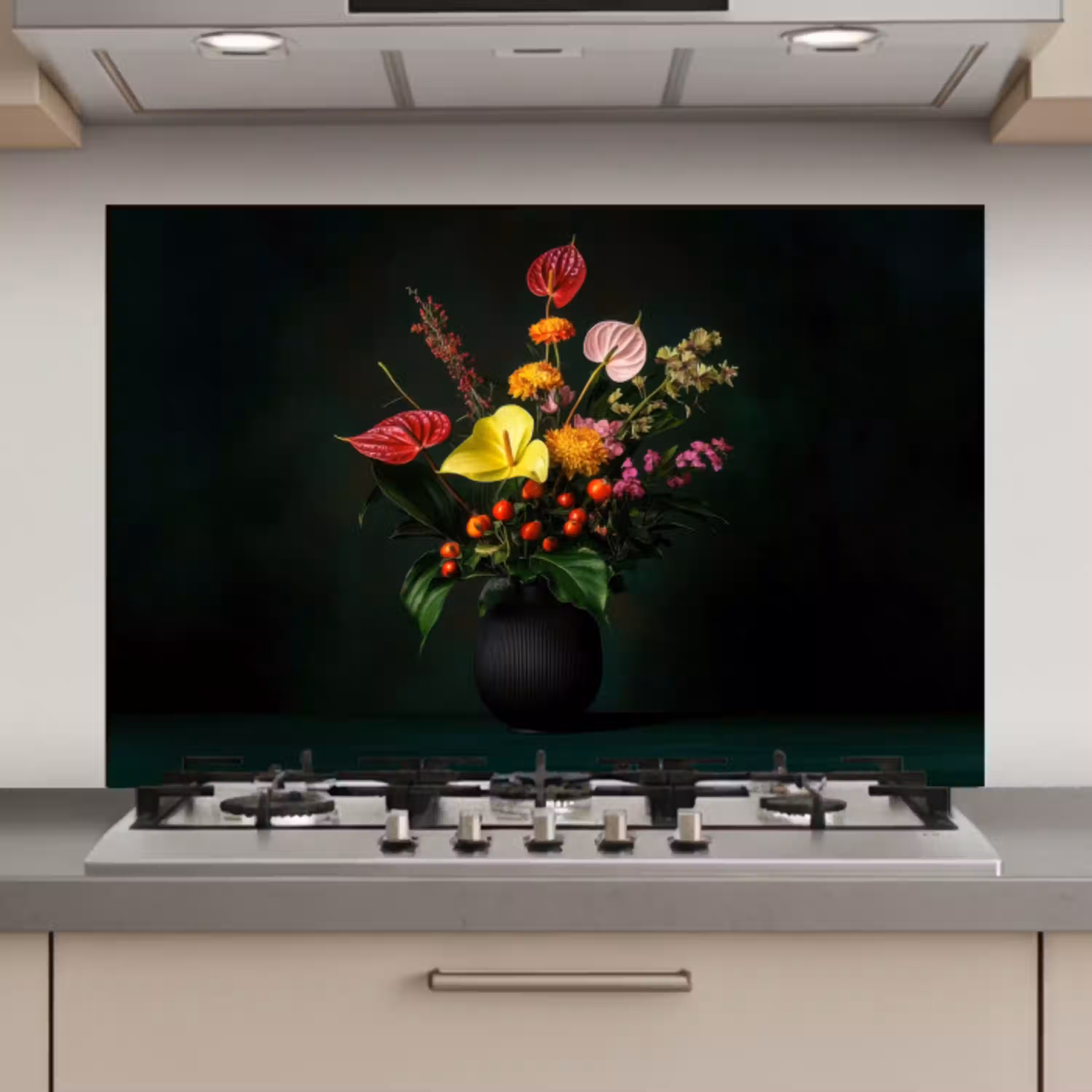 Bloemen - Vaas - Zwart keuken achterwand spatscherm klein -3d_website