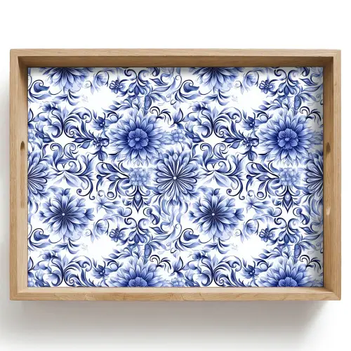 Bloemen - Blauw - Patroon - Wit Dienblad Rechthoek middel 911 -z3d_shopping