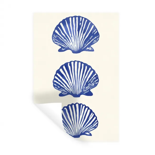 Schelpen - Blauw - Patroon Muursticker klein -3d
