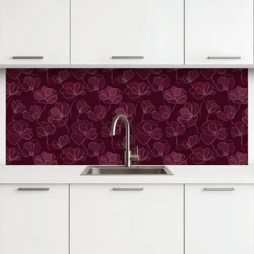 Bloemen - Patroon - Bordeauxrood keuken achterwand 2 middel 871 -3d