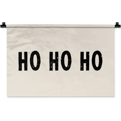 Kerstmis - Ho ho ho - Spreuken - Beige - Kerstman Wandkleed katoen klein -zz3d