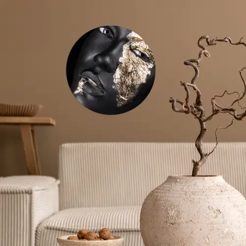 Vrouw - Goud - Zwart - Verf - Luxe Wandcirkel behangsticker klein -sfeer1
