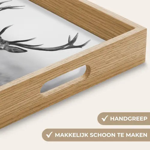 Hert - Mistig - Zwart - Wit Dienblad Rechthoek middel -USP_HandgreepNL
