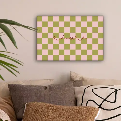 Patroon - Geblokt - Olijfgroen - Amore canvas 2cm klein -sfeer1