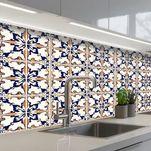 Klassiek - Patroon - Kleurrijk keuken achterwand 2 middel 871 -3d_schuin
