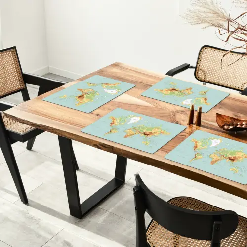 Wereldkaart - Realistisch - Blauw Placemat vinyl groot -zzsfeer4_Kitchenyeah-website