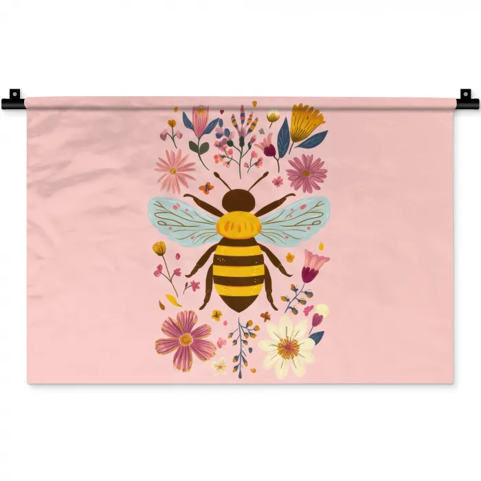 Bij - Geel - Bloemen - Kleurrijk Wandkleed katoen klein -zz3d