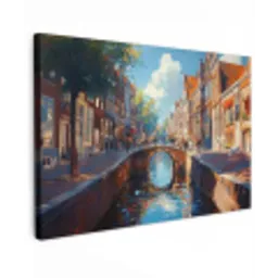 Stad - Gracht - Zon - Fietsen Tuinposter op houten frame 2 cm dik klein -3d