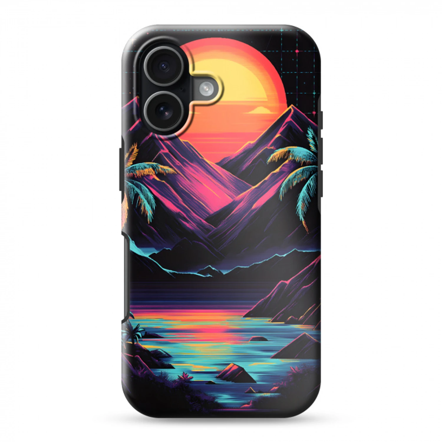 Palmbomen - Neonbergen - Sterrenhemel - Zon Toughcase MagSafe Apple iPhone 17 klein -3d
