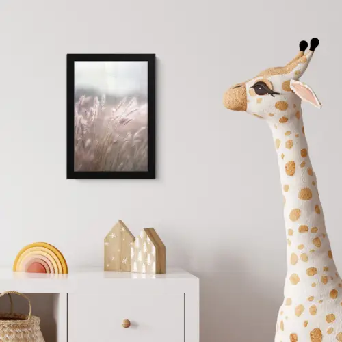 Graspluimen - Wind - Beige - Mistig fotolijst zwart zonder passe partout klein -usfeer4_kinderkamer