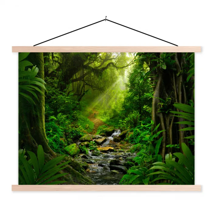 Jungle - Water - Bladeren - Zon - Natuur textielposter latten blank klein -3d