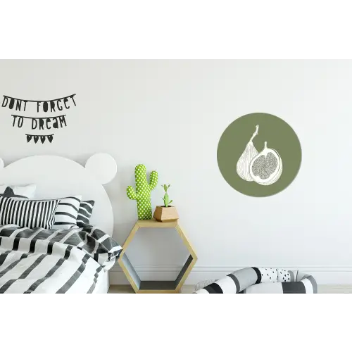 Vijgen - Minimalistisch - Getekend - Mosgroen Wandcirkel aluminium klein -kinderkamer