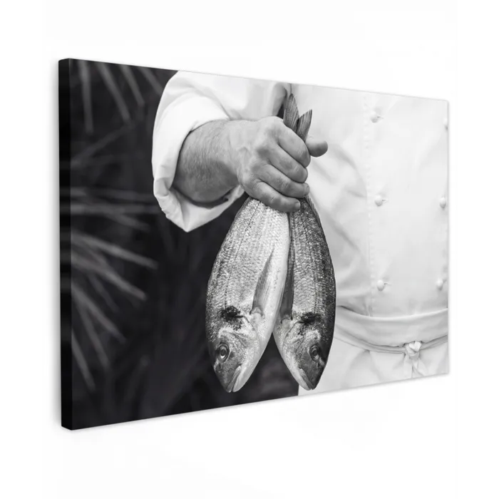 Vissen - Chef - Zwart - Wit canvas 2cm klein -z3d
