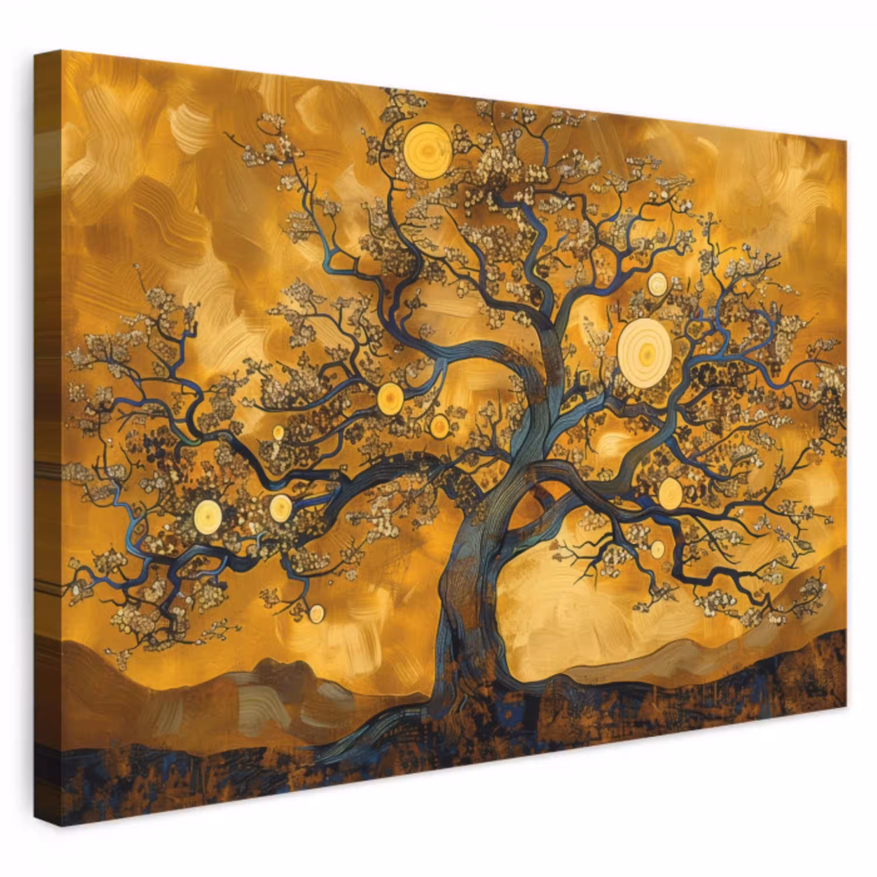 Boom - Levensboom - Abstract - Goud canvas 2cm klein -3d