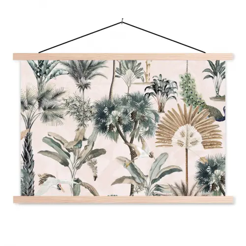 Tropisch - Bomen - Bladeren - Jungle textielposter latten blank klein -3d
