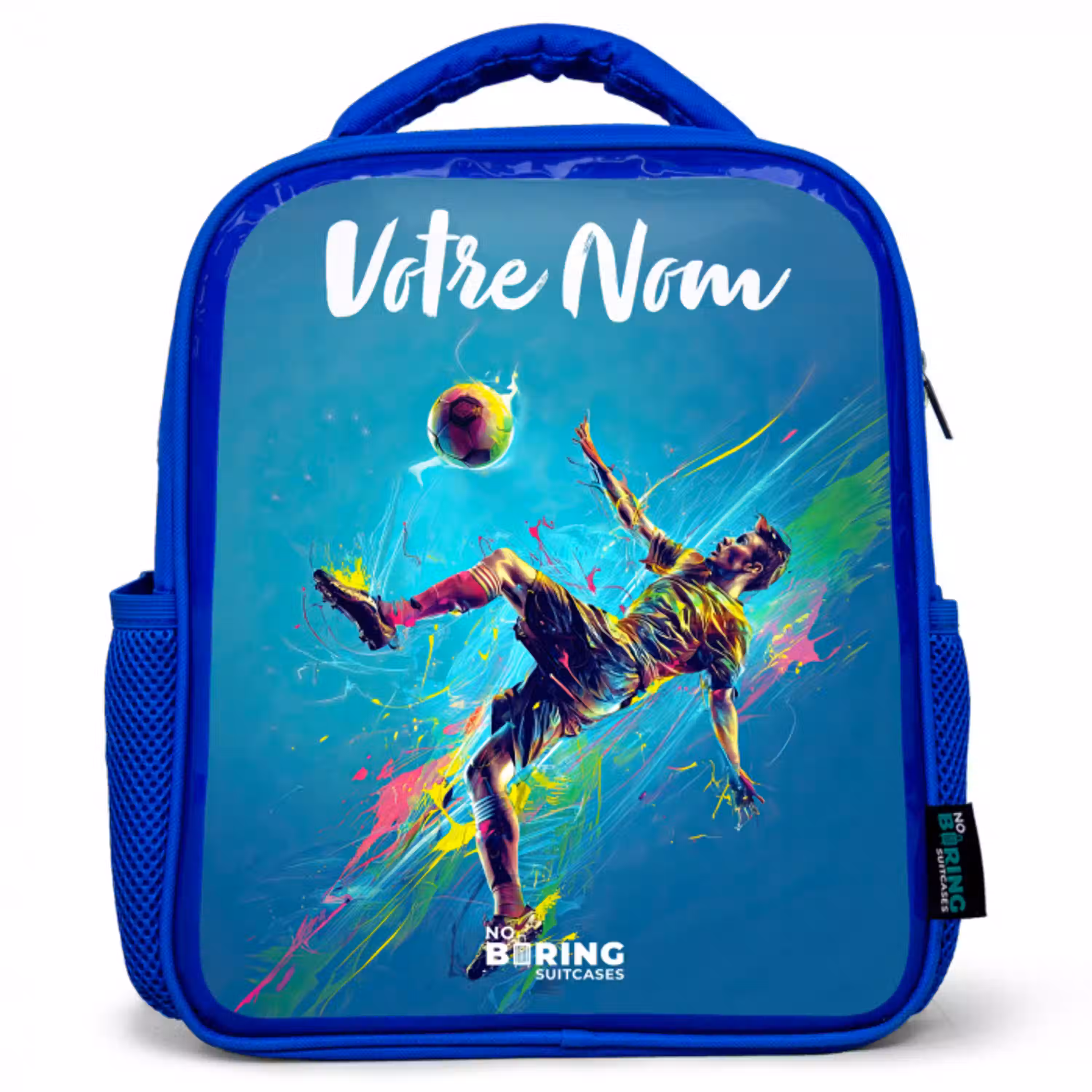 Neon - Voetbal - Schop - Kleurrijk Kinderrugzak - Blauw middel -3d