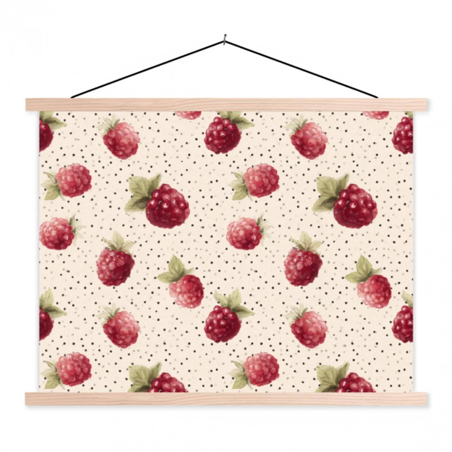 Framboos - Stippen - Rood textielposter latten blank klein 122 -3d