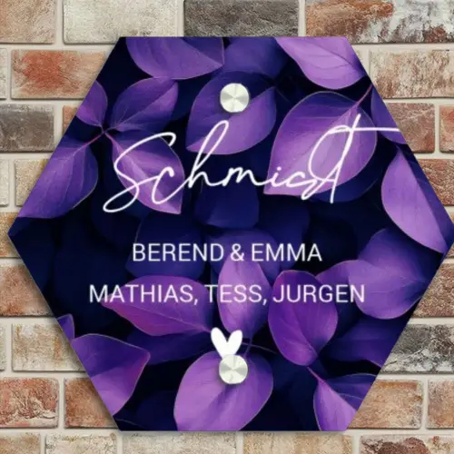 Paarse bladeren - Sierlijk Naambord Hexagon klein -sfeer2