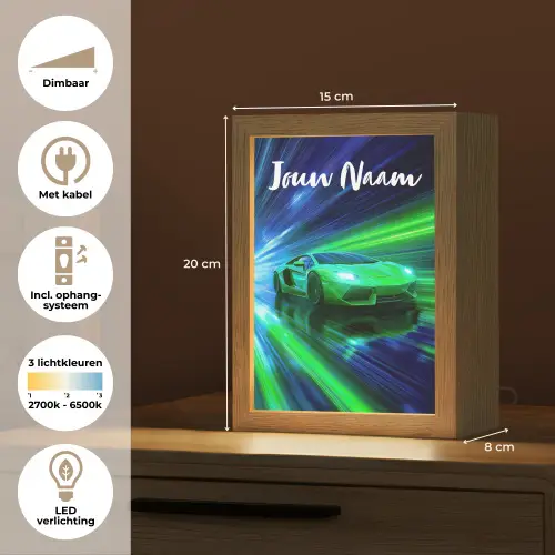 Sportauto - Groen - Snelheidslijnen - Neon Light Box met kabel (Kinderlampje) klein -USP_NL