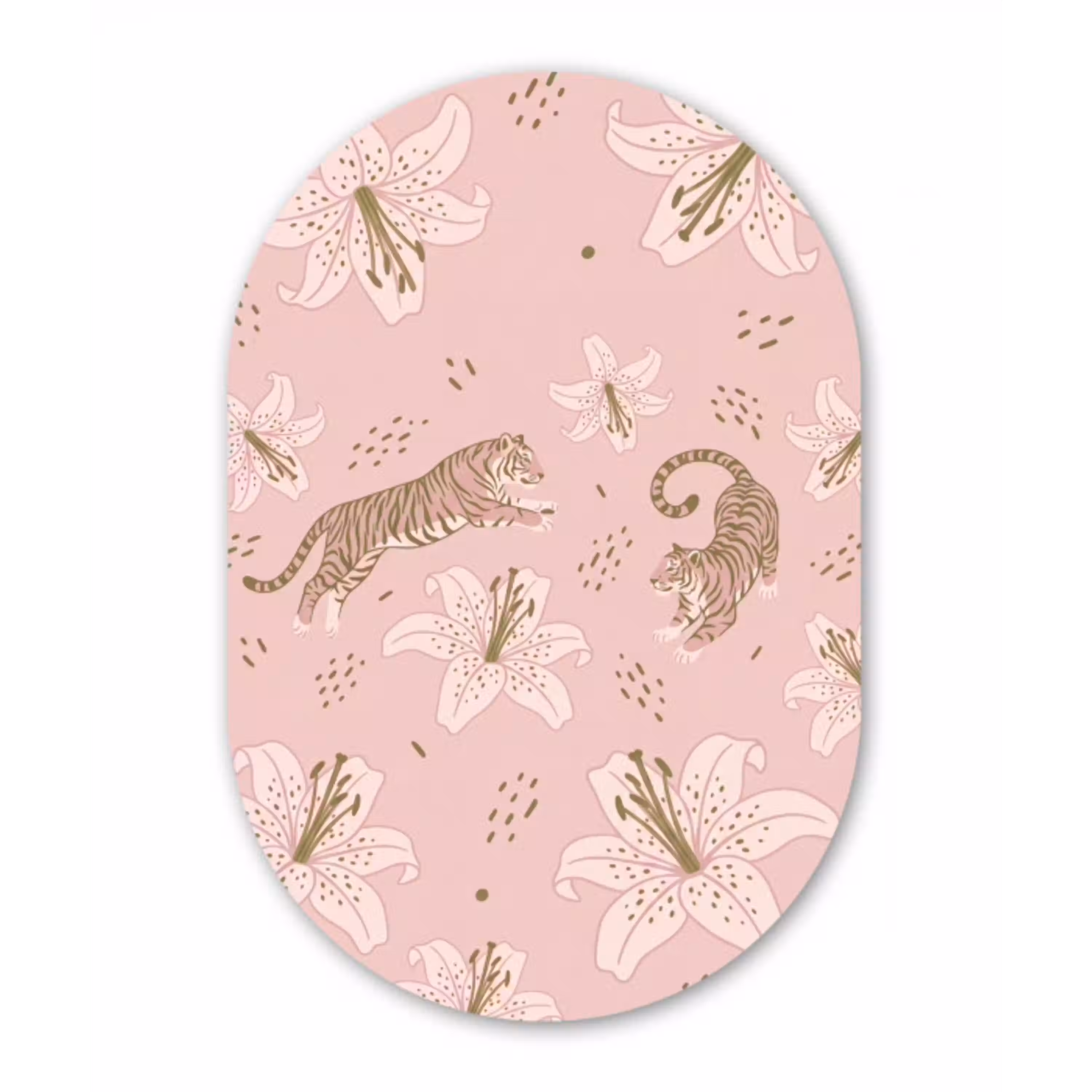 Kat - Springend - Bloemen - Abstract - Roze Wandcirkel Ovaal Forex klein -3d