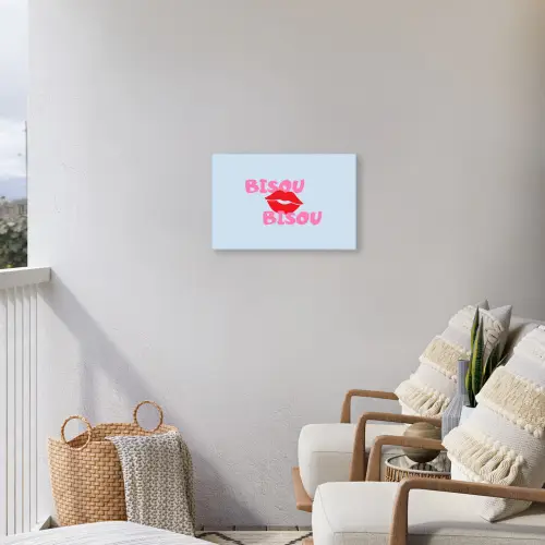 Lippen - Bisou - Blauw Tuinposter op houten frame 2 cm dik klein -sfeer1