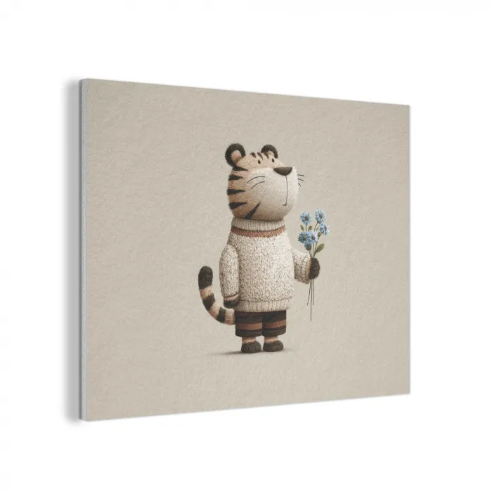 Tijger - Blauwe bloemen - Rustig PET vilt klein -3d