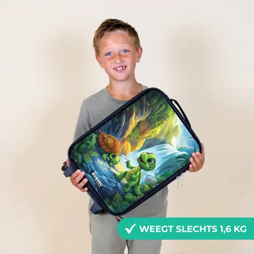 Schildpad en dino bij waterval in tropisch bos Kinderkoffer - Zwart klein -sfeer4_NL