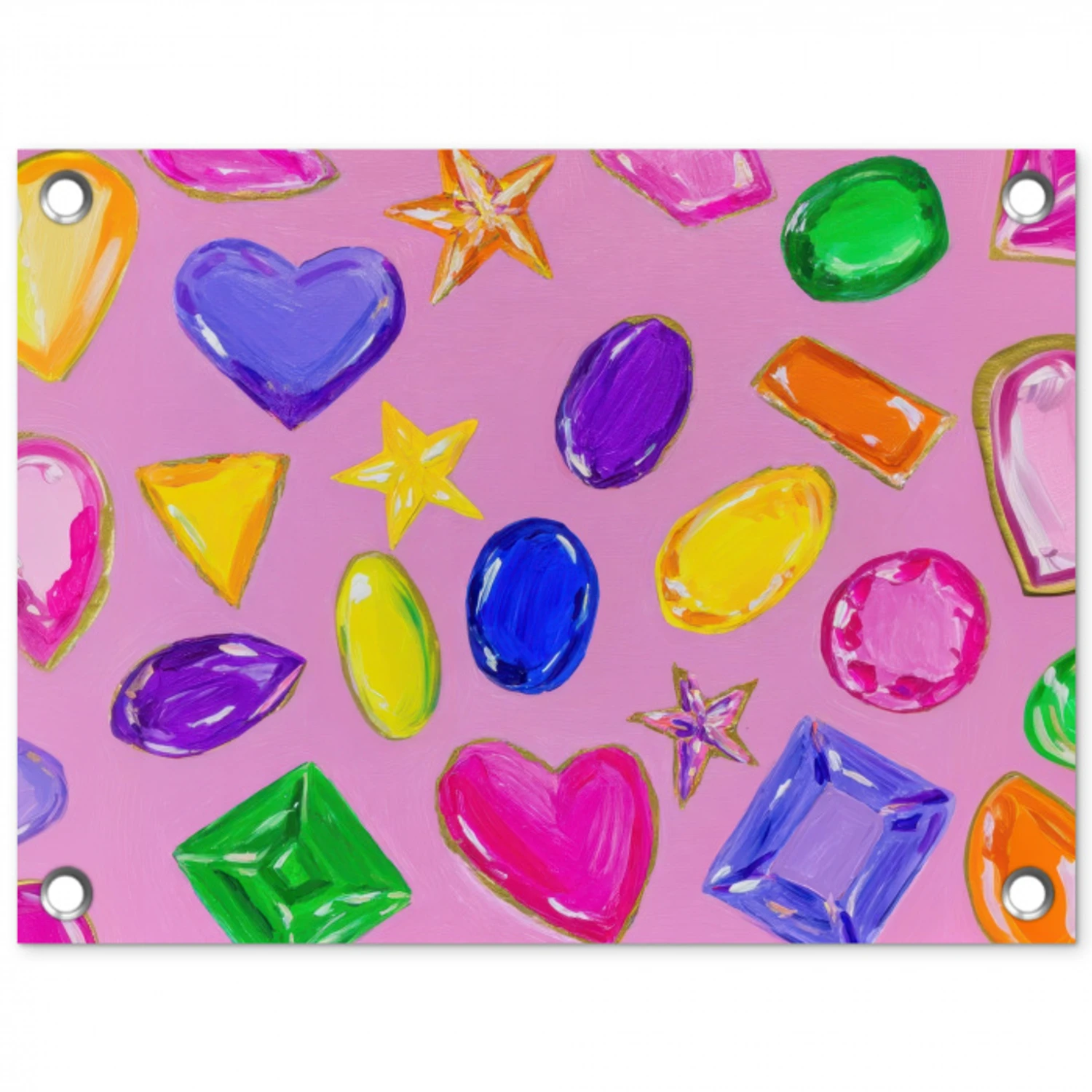 Edelstenen - Vormen - Hartje - Kleurrijk tuinposter los doek klein -3d