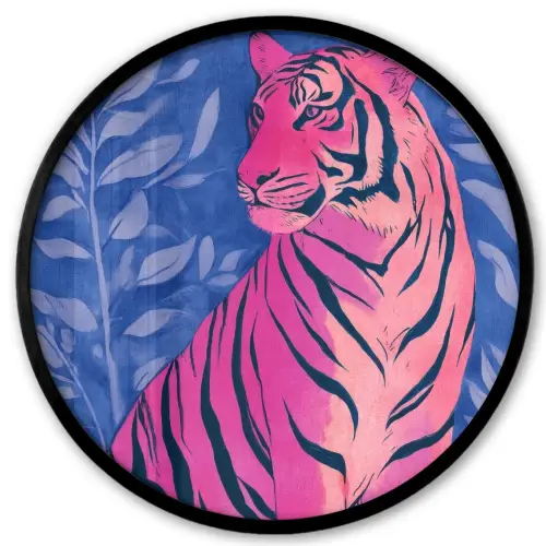 Tijger - Roze - Bladeren - Jungle Fotolijst rond zonder passe partout klein -3d