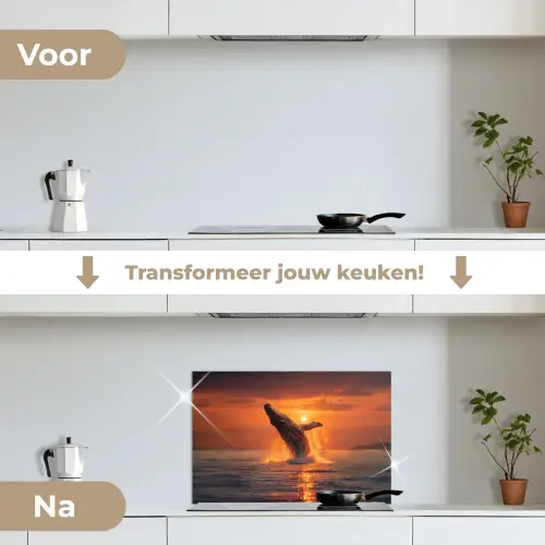 Walvis - Zon - Zee keuken achterwand spatscherm klein -voor_na_NL