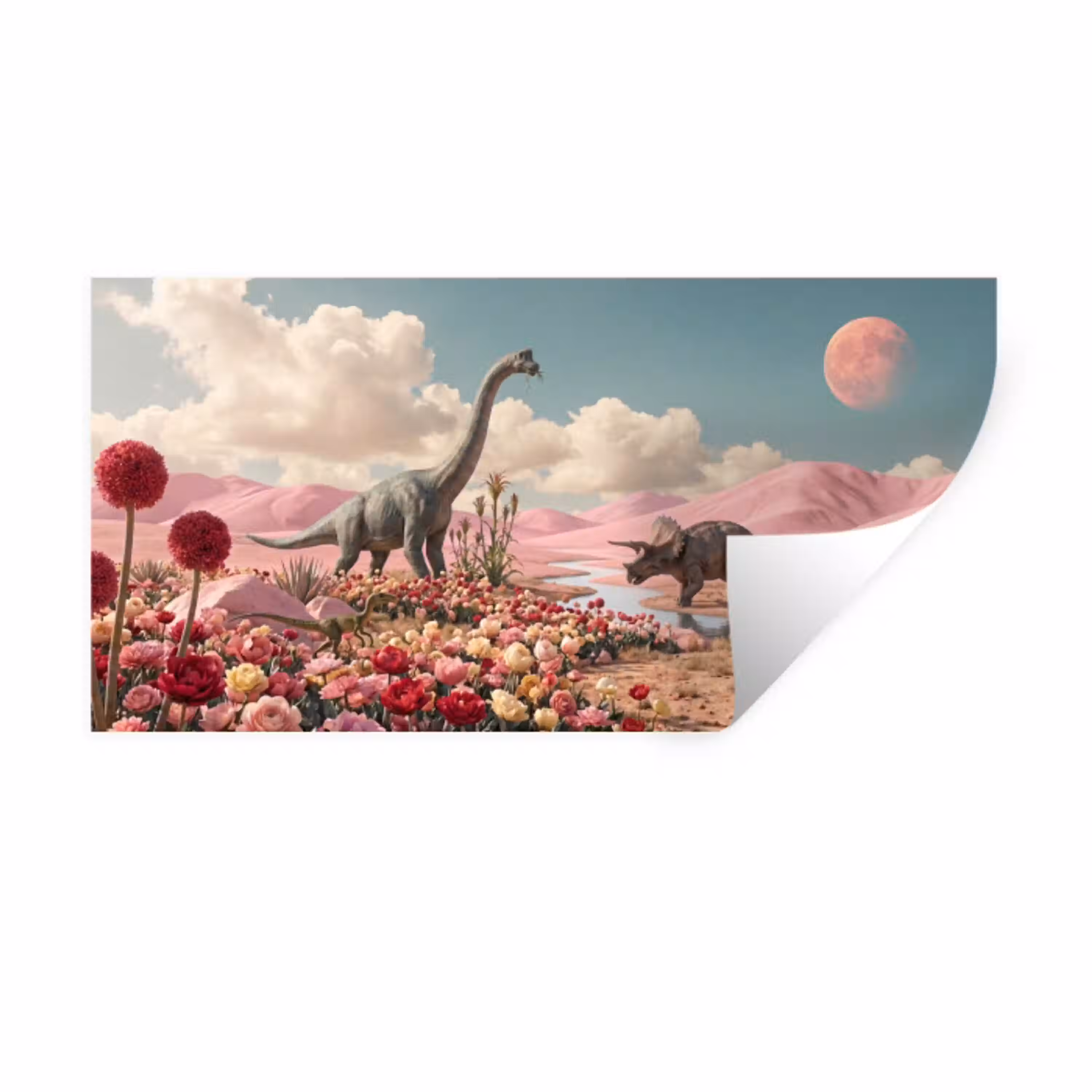 Dinosaurus - Roze - Landschap Muursticker klein -3d