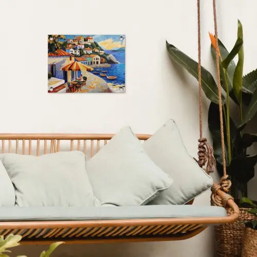Kustdorp - Huisjes - Mozaïek - Zee tuinposter los doek klein -sfeer7