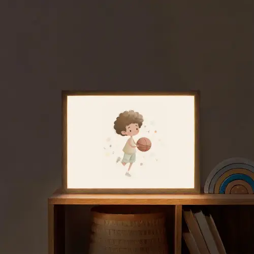 Beige - Jongen - Basketbal - Stippen Light Box met batterij (Wandlamp kind) middel -sfeer1_kind