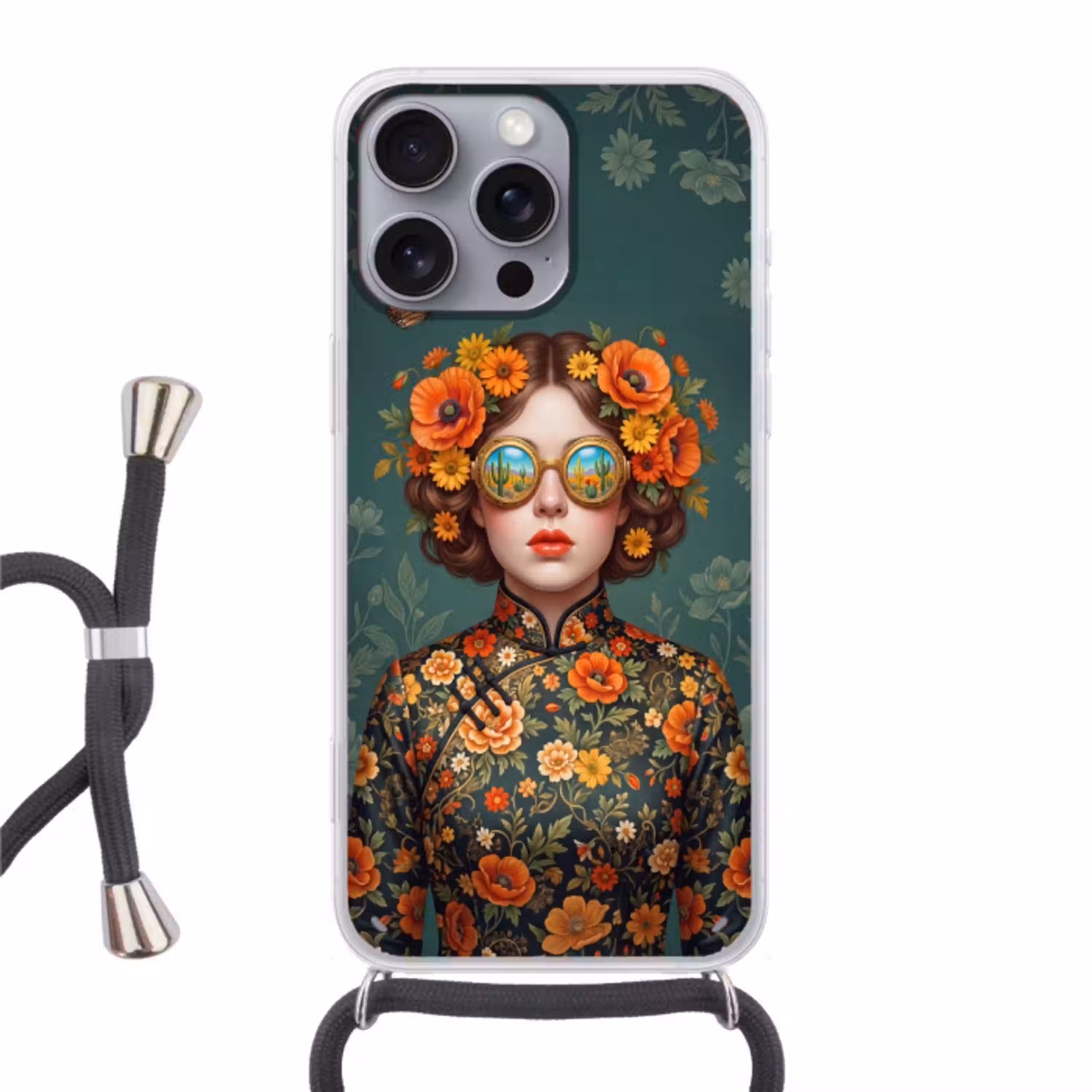 Portret - Vrouw - Kleurrijk - Expressief Hoesje iPhone 16 Pro Max met koord klein -3d