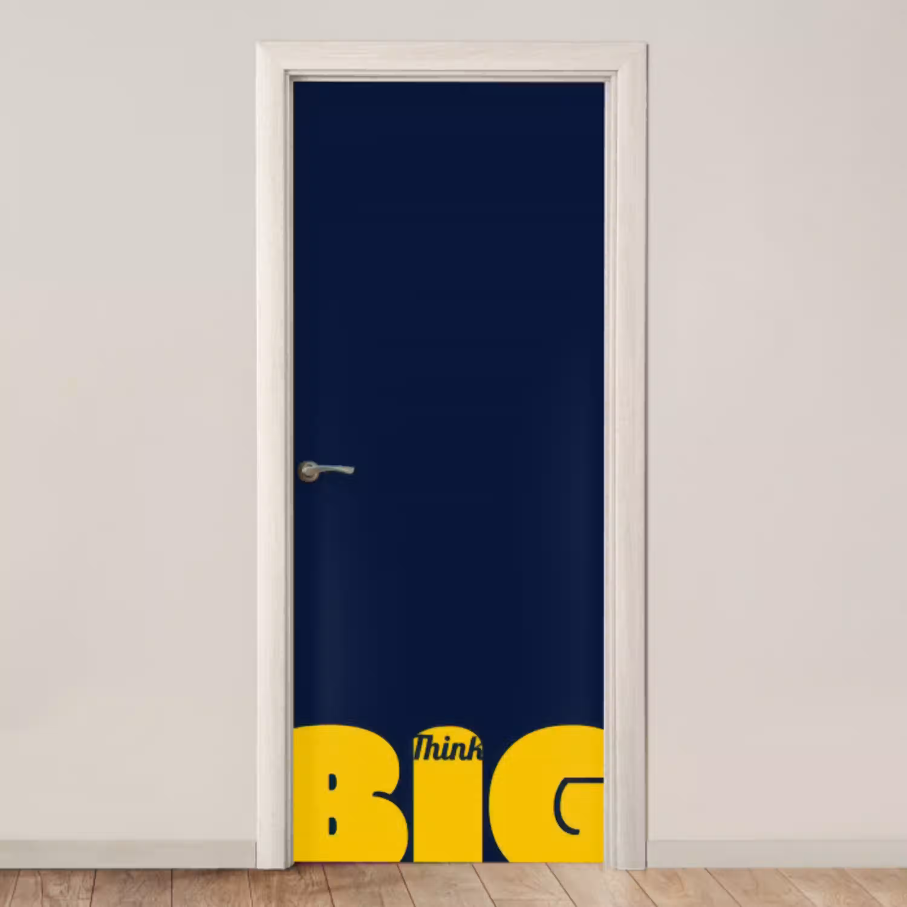 Think big - Blauw - Geel deurposter klein -3d_beige