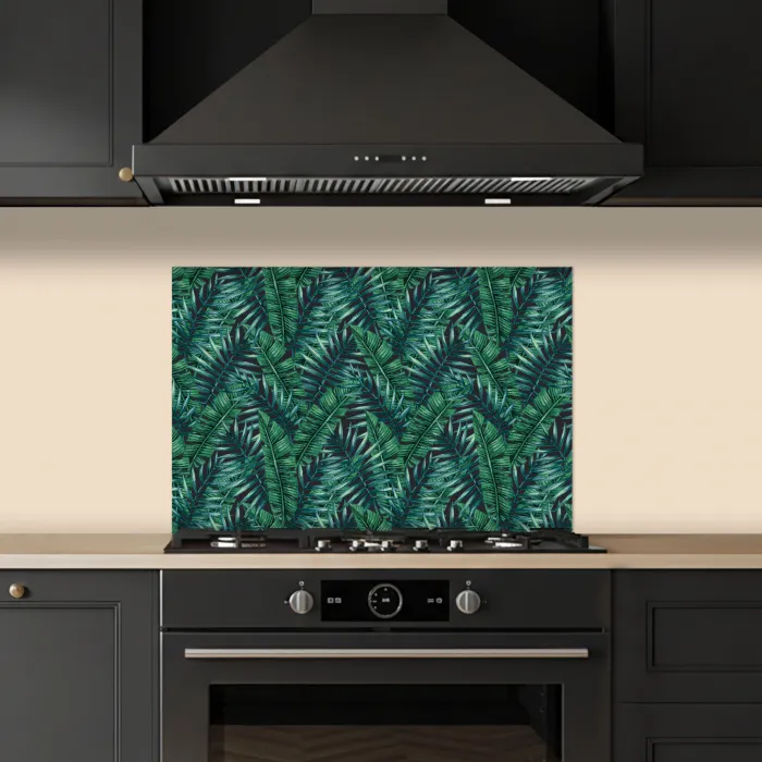 Palmbladeren - Blauw - Tint - Zwart keuken achterwand spatscherm klein 900 -sfeer1